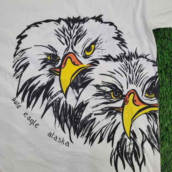 Vintage 90s Alaska Bald Eagle Shirt Large 23x27 White Artwork - Picture 9 of 14